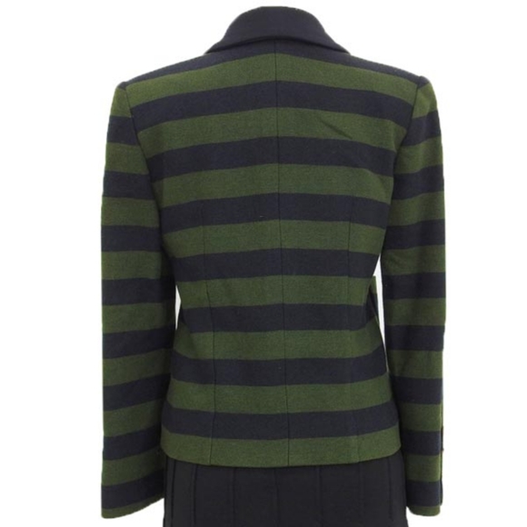 EUC CHANEL 3 Piece Co-Ord Set Green & Black Striped Blazer, Pleated Skirt & Top - Picture 10 of 14